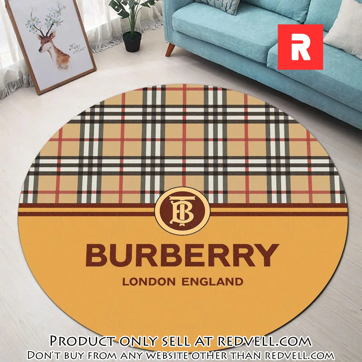 Burberry london england orange luxury brand fashion round rug carpet home decor special gift rv4518226